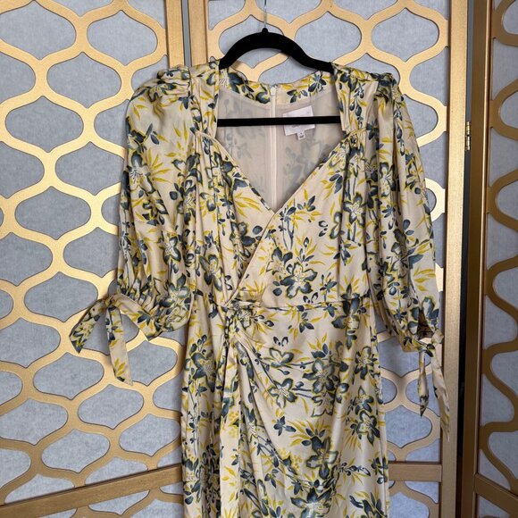 Cinq À Sept Size 4 Multicolor Kerstin Floral Puff Sleeve Ruffle Midi Wrap Dress - Picture 15 of 16